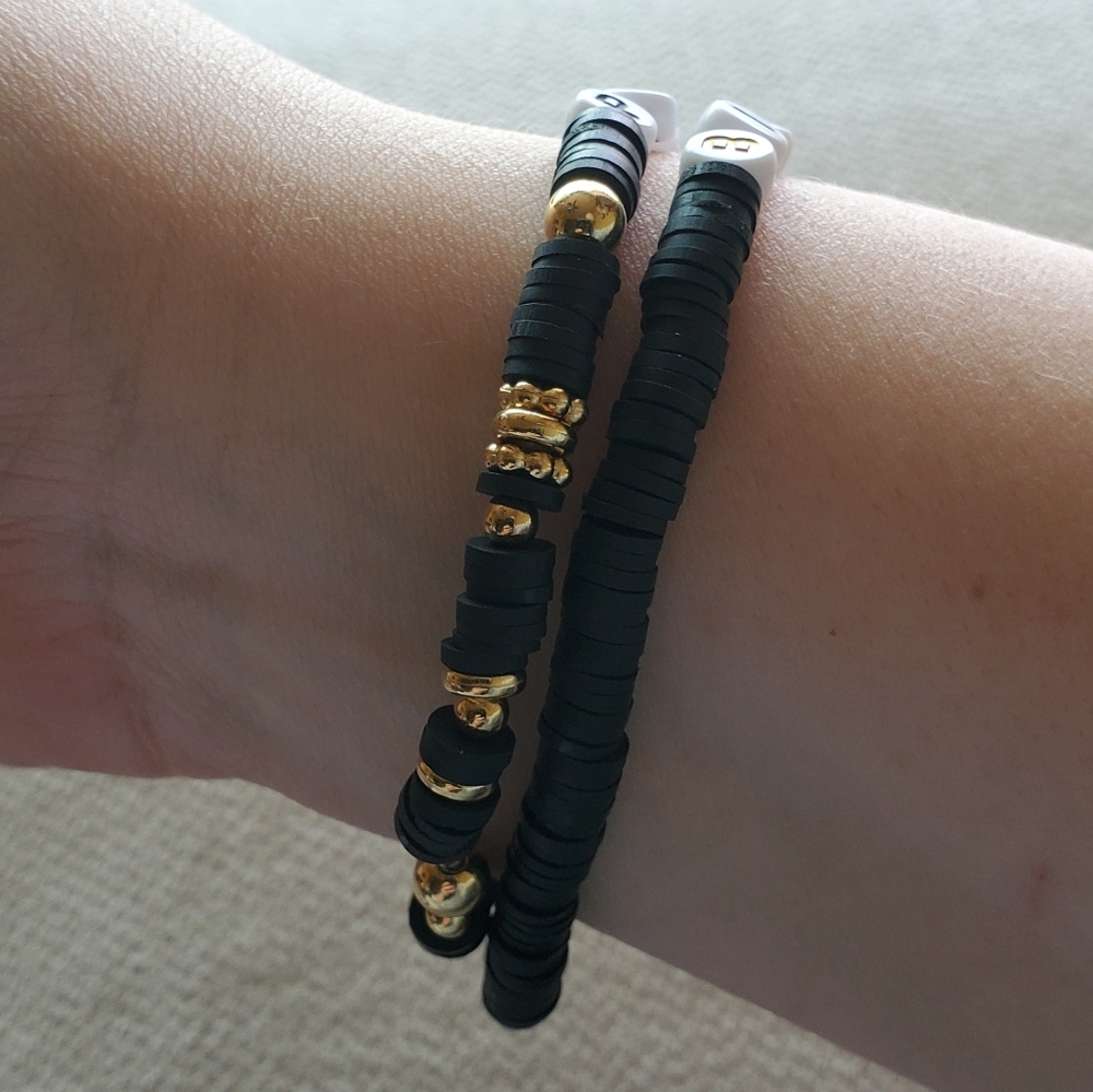 Black and Gold Beaded Bracelet Set - Picture 3 of 3